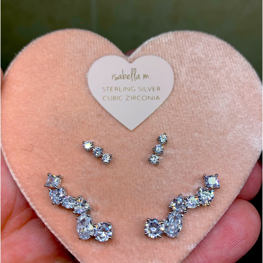 CZ sterling silver earrings. 2sets.
